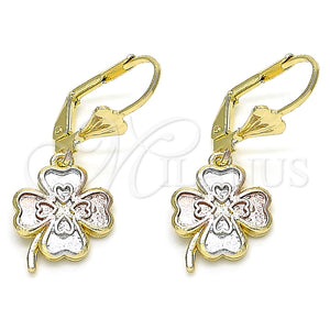 Arete Colgante 02.351.0074 Oro Laminado, Diseño de Trébol de Cuatro Hojas, Pulido, Tres Tonos