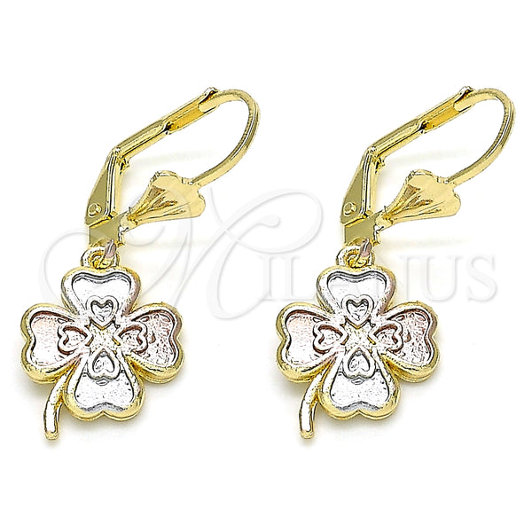 Arete Colgante 02.351.0074 Oro Laminado, Diseño de Trébol de Cuatro Hojas, Pulido, Tres Tonos
