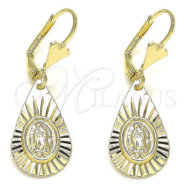 Arete Colgante 02.351.0033.1 Oro Laminado, Diseño de Gota y Guadalupe, Pulido, Tono Dorado