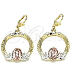 Arete Colgante 02.351.0076 Oro Laminado, Diseño de Guadalupe, Pulido, Tres Tonos