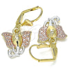 Arete Colgante 02.351.0077 Oro Laminado, Diseño de Elefante, Pulido, Tres Tonos