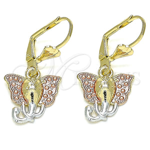 Arete Colgante 02.351.0077 Oro Laminado, Diseño de Elefante, Pulido, Tres Tonos