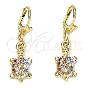 Arete Colgante 02.351.0078 Oro Laminado, Diseño de Tortuga, Pulido, Tres Tonos