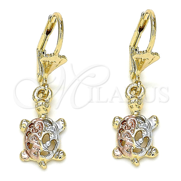 Arete Colgante 02.351.0078 Oro Laminado, Diseño de Tortuga, Pulido, Tres Tonos