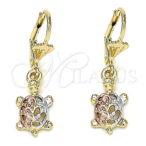 Arete Colgante 02.351.0078 Oro Laminado, Diseño de Tortuga, Pulido, Tres Tonos