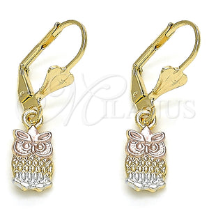 Arete Colgante 02.351.0079 Oro Laminado, Diseño de Búho, Pulido, Tres Tonos