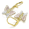 Arete Colgante 02.351.0082 Oro Laminado, Diseño de Mariposa, Pulido, Tres Tonos