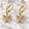 Arete Colgante 02.351.0082 Oro Laminado, Diseño de Mariposa, Pulido, Tres Tonos