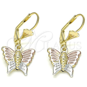 Arete Colgante 02.351.0082 Oro Laminado, Diseño de Mariposa, Pulido, Tres Tonos