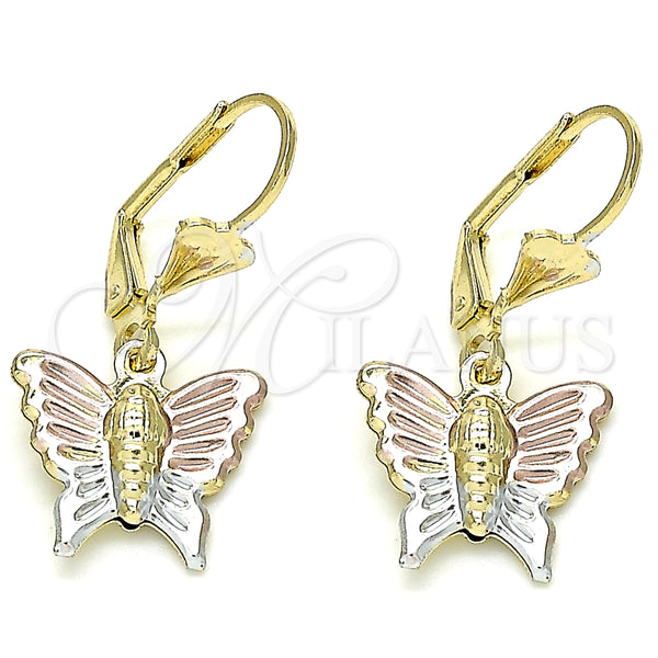 Arete Colgante 02.351.0082 Oro Laminado, Diseño de Mariposa, Pulido, Tres Tonos