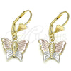 Arete Colgante 02.351.0082 Oro Laminado, Diseño de Mariposa, Pulido, Tres Tonos
