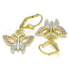 Arete Colgante 02.351.0083 Oro Laminado, Diseño de Mariposa, Pulido, Tres Tonos