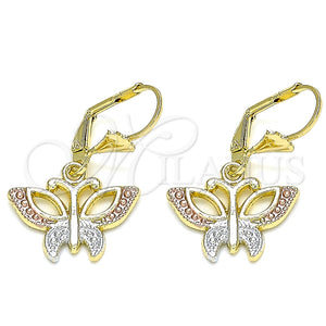 Arete Colgante 02.351.0083 Oro Laminado, Diseño de Mariposa, Pulido, Tres Tonos