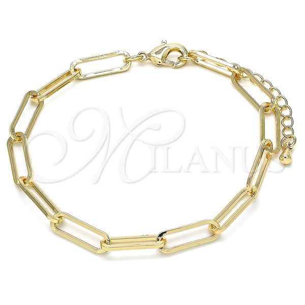 Pulsera Básica 04.63.1394.07 Oro Laminado, Diseño de Paperclip, Pulido, Tono Dorado (Grosor 05.2 MM, 7 Pulgadas de Largo)