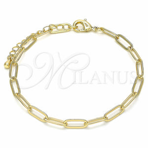 Pulsera Básica 04.63.1395.07 Oro Laminado, Diseño de Paperclip, Pulido, Tono Dorado (Grosor 04 MM, 7 Pulgadas de Largo)