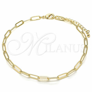 Tobillera Elegante 04.63.1395.10 Oro Laminado, Diseño de Paperclip, Pulido, Tono Dorado (Grosor 04 MM, 10 Pulgadas de Largo)