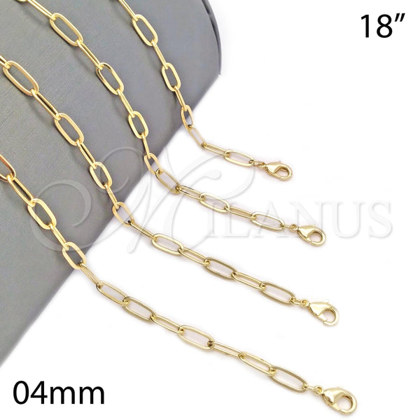 Gargantilla Basica 04.63.1395.18 Oro Laminado, Diseño de Paperclip, Pulido, Tono Dorado (Grosor 04 MM, 18 Pulgadas de Largo)