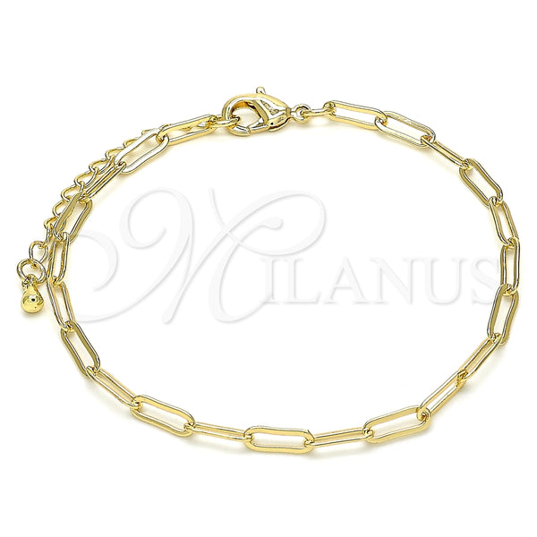 Pulsera Básica 04.63.1396.07 Oro Laminado, Diseño de Paperclip, Pulido, Tono Dorado (03 MM Thickness, 7 Inches Length)