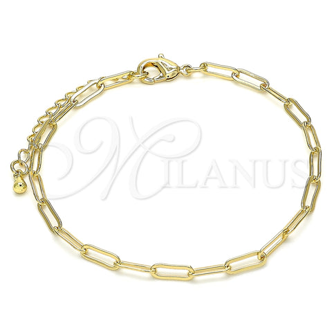 Pulsera Básica 04.63.1396.07 Oro Laminado, Diseño de Paperclip, Pulido, Tono Dorado (03 MM Thickness, 7 Inches Length)