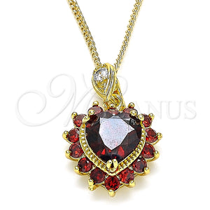 Collares con Dije 04.346.0017.20 Oro Laminado, Diseño de Corazón, con Granate and Blanca Zirconia Cubica, Pulido, Tono Dorado (02 MM Thickness, 20 Inches Length)
