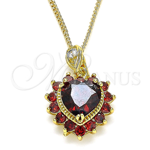 Collares con Dije 04.346.0017.20 Oro Laminado, Diseño de Corazón, con Granate and Blanca Zirconia Cubica, Pulido, Tono Dorado (02 MM Thickness, 20 Inches Length)