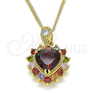 Collares con Dije 04.346.0017.1.20 Oro Laminado, Diseño de Corazón, con Multicolor Zirconia Cubica, Pulido, Tono Dorado (02 MM Thickness, 20 Inches Length)