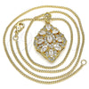 Collares con Dije 04.346.0018.20 Oro Laminado, con Blanca Zirconia Cubica and Blanca Micro Pave, Pulido, Tono Dorado (02 MM Thickness, 20 Inches Length)
