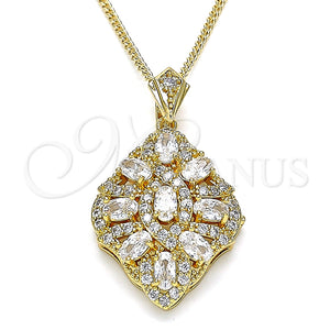 Collares con Dije 04.346.0018.20 Oro Laminado, con Blanca Zirconia Cubica and Blanca Micro Pave, Pulido, Tono Dorado (02 MM Thickness, 20 Inches Length)