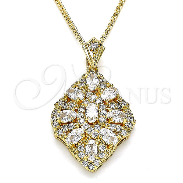Collares con Dije 04.346.0018.20 Oro Laminado, con Blanca Zirconia Cubica and Blanca Micro Pave, Pulido, Tono Dorado (02 MM Thickness, 20 Inches Length)