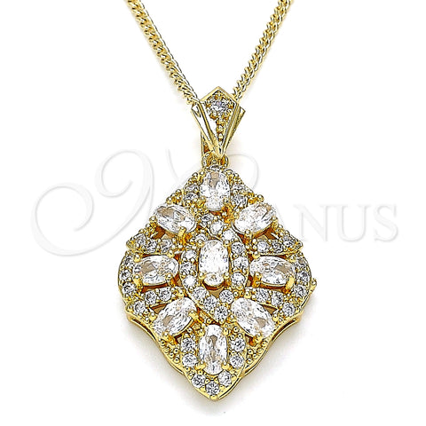 Collares con Dije 04.346.0018.20 Oro Laminado, con Blanca Zirconia Cubica and Blanca Micro Pave, Pulido, Tono Dorado (02 MM Thickness, 20 Inches Length)