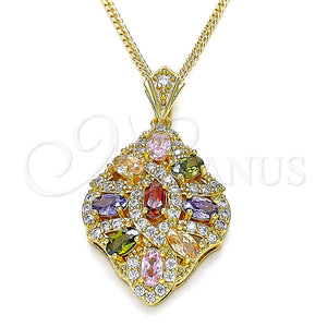 Collares con Dije 04.346.0018.1.20 Oro Laminado, con Multicolor Zirconia Cubica and Blanca Micro Pave, Pulido, Tono Dorado (02 MM Thickness, 20 Inches Length)