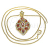 Collares con Dije 04.346.0018.2.20 Oro Laminado, con Granate Zirconia Cubica and Blanca Micro Pave, Pulido, Tono Dorado (02 MM Thickness, 20 Inches Length)