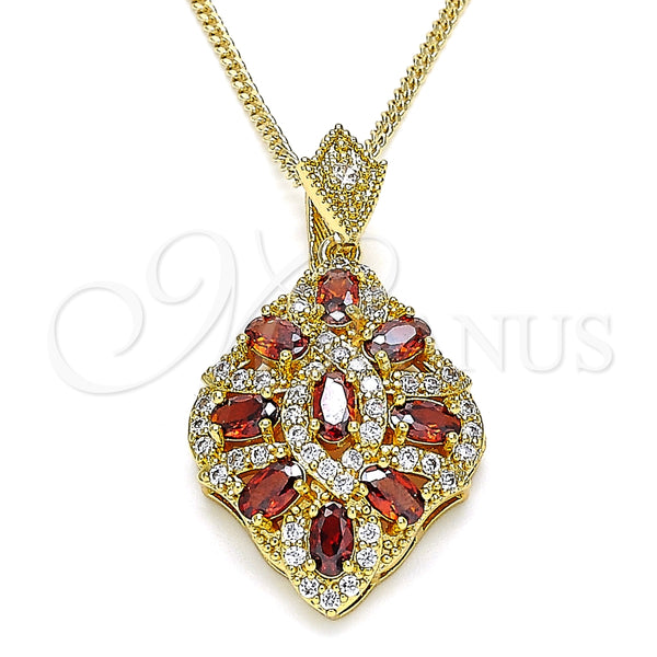 Collares con Dije 04.346.0018.2.20 Oro Laminado, con Granate Zirconia Cubica and Blanca Micro Pave, Pulido, Tono Dorado (02 MM Thickness, 20 Inches Length)