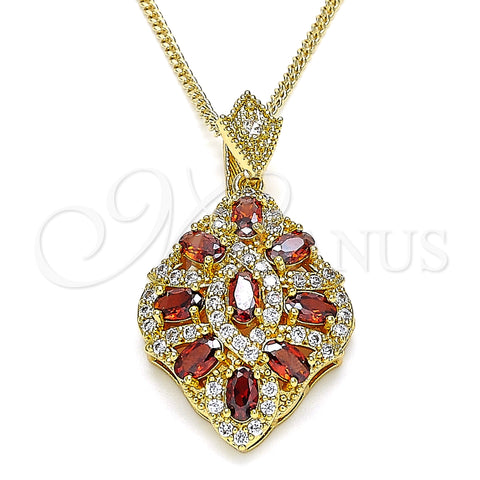 Collares con Dije 04.346.0018.2.20 Oro Laminado, con Granate Zirconia Cubica and Blanca Micro Pave, Pulido, Tono Dorado (02 MM Thickness, 20 Inches Length)