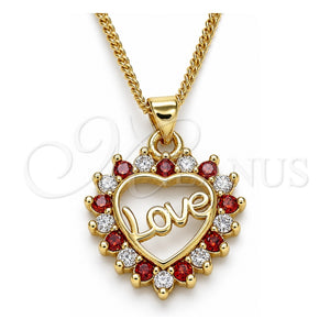 Collares con Dije 04.156.0047.1.20 Oro Laminado, Diseño de Corazón y Amor, con Granate and Blanca Zirconia Cubica, Pulido, Tono Dorado (02 MM Thickness, 20 Inches Length)