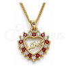Collares con Dije 04.156.0047.1.20 Oro Laminado, Diseño de Corazón y Amor, con Granate and Blanca Zirconia Cubica, Pulido, Tono Dorado (02 MM Thickness, 20 Inches Length)