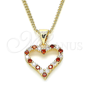 Collares con Dije 04.156.0049.1.20 Oro Laminado, Diseño de Corazón, con Granate and Blanca Micro Pave, Pulido, Tono Dorado (02 MM Thickness, 20 Inches Length)