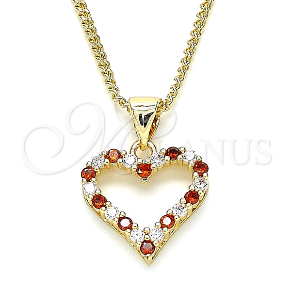 Collares con Dije 04.156.0049.1.20 Oro Laminado, Diseño de Corazón, con Granate and Blanca Micro Pave, Pulido, Tono Dorado (02 MM Thickness, 20 Inches Length)