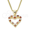 Collares con Dije 04.156.0049.1.20 Oro Laminado, Diseño de Corazón, con Granate and Blanca Micro Pave, Pulido, Tono Dorado (02 MM Thickness, 20 Inches Length)
