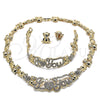 Collar, Pulsera y Dije 06.372.0002 Oro Laminado, Diseño de Besos y Abrazos y Osito, con Blanca Cristal, Pulido, Tono Dorado