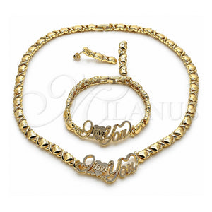 Collar, Pulsera y Dije 06.372.0003 Oro Laminado, Diseño de Besos y Abrazos y Amor, Pulido, Tono Dorado