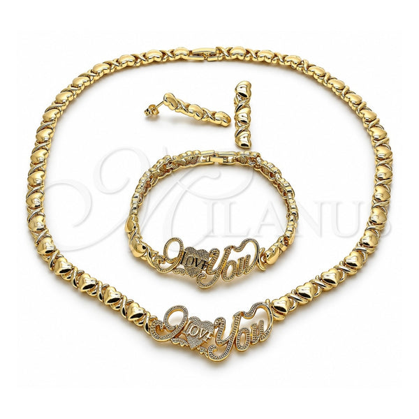 Collar, Pulsera y Dije 06.372.0003 Oro Laminado, Diseño de Besos y Abrazos y Amor, Pulido, Tono Dorado