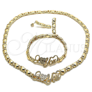Collar, Pulsera y Dije 06.372.0003 Oro Laminado, Diseño de Besos y Abrazos y Amor, Pulido, Tono Dorado