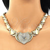 Collar, Pulsera y Dije 06.372.0004 Oro Laminado, Diseño de Corazón y Besos y Abrazos, con Cristal Blanca, Pulido, Tono Dorado