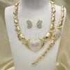 Collar, Pulsera y Dije 06.372.0004 Oro Laminado, Diseño de Corazón y Besos y Abrazos, con Cristal Blanca, Pulido, Tono Dorado