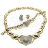 Collar, Pulsera y Dije 06.372.0004 Oro Laminado, Diseño de Corazón y Besos y Abrazos, con Cristal Blanca, Pulido, Tono Dorado