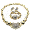 Collar, Pulsera y Dije 06.372.0004 Oro Laminado, Diseño de Corazón y Besos y Abrazos, con Cristal Blanca, Pulido, Tono Dorado