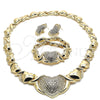 Collar, Pulsera y Dije 06.372.0004 Oro Laminado, Diseño de Corazón y Besos y Abrazos, con Blanca Cristal, Pulido, Tono Dorado