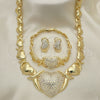 Collar, Pulsera y Dije 06.372.0004 Oro Laminado, Diseño de Corazón y Besos y Abrazos, con Cristal Blanca, Pulido, Tono Dorado