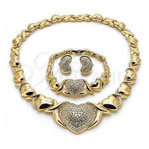Collar, Pulsera y Dije 06.372.0004 Oro Laminado, Diseño de Corazón y Besos y Abrazos, con Cristal Blanca, Pulido, Tono Dorado